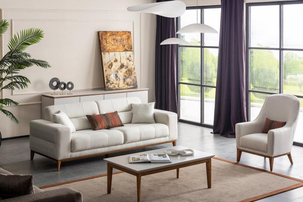 Living room Sofa set Three Seater Armchair Luxury Couch Set 3 1 Seater White