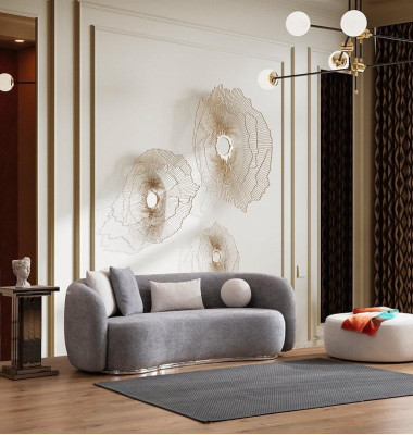 Sofa 4 Seater Upholstered Sofa Gray Textill Seat Design Fabric Modern Couch Sofas