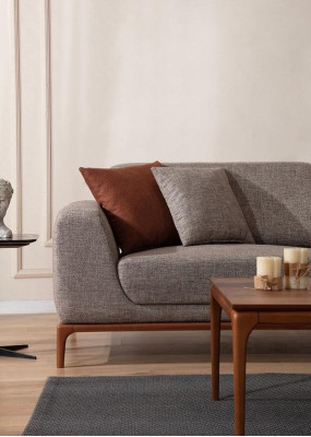 Sofa 3 Seater Upholstered Sofa Gray Textill Seat Design Fabric Modern Couch Sofas