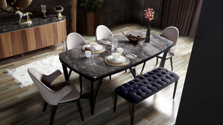 Stylish 8-piece Dining room Set Dining table 4x Chairs Sideboard Mirror Stool new