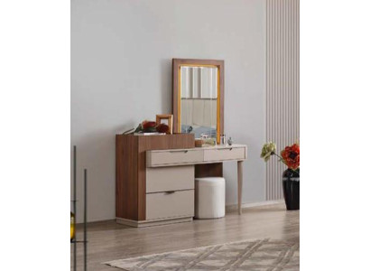 Beige-Brown Bedroom Chest of drawers Designer Dressing table with Mirror 2pcs