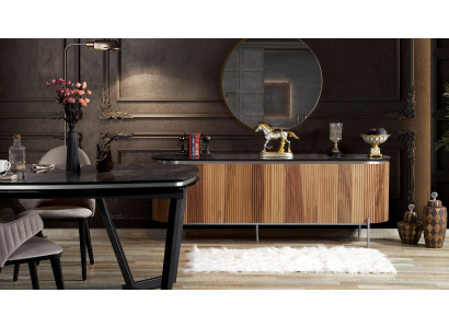 Luxurious Dining room Set Modern Consists of Black Sideboard and Mirror