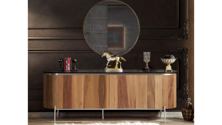 Luxurious Dining room Set Modern Consists of Black Sideboard and Mirror