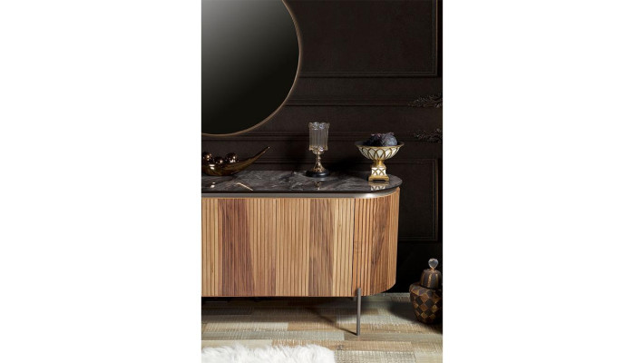 Luxurious Dining room Set Modern Consists of Black Sideboard and Mirror
