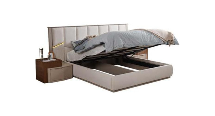 Large Beige Bedroom Suite Double bed 2x Bedside tables Wardrobe