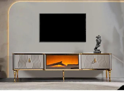White TV Sideboard golden MDF chipboard + Metal Living room TV Furniture