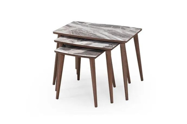 Modern living room 3x coffee table set rectangular beige side table