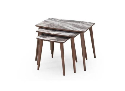 Modern living room 3x coffee table set rectangular beige side table
