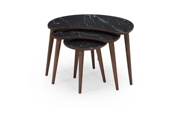 Coffee tables 3 x Set of black Wood Luxurious Living room table set