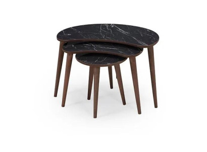 Coffee tables 3 x Set of black Wood Luxurious Living room table set