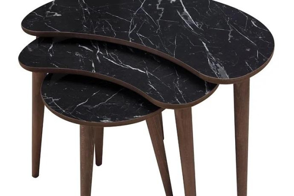 Coffee tables 3 x Set of black Wood Luxurious Living room table set