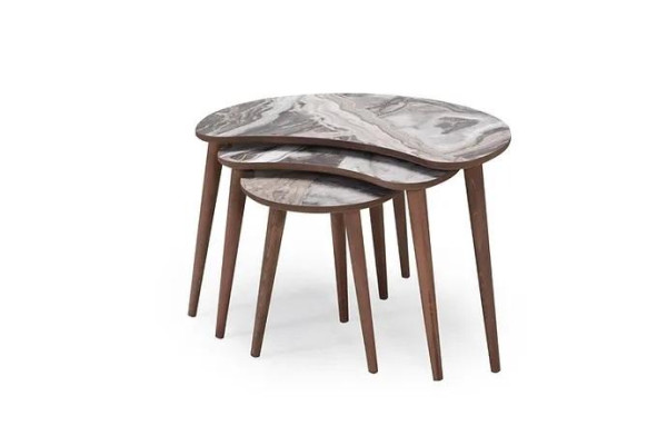Kidney-shaped Coffee tables 3 x Set Side tables Living room Beige new