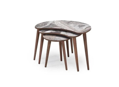Kidney-shaped Coffee tables 3 x Set Side tables Living room Beige new