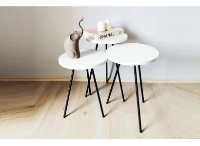Living room Coffee table Side table Set 3x Modern White MDF metal legs