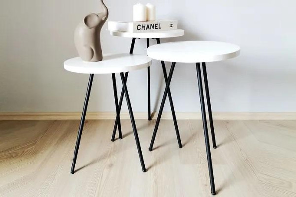 Living room Coffee table Side table Set 3x Modern White MDF metal legs