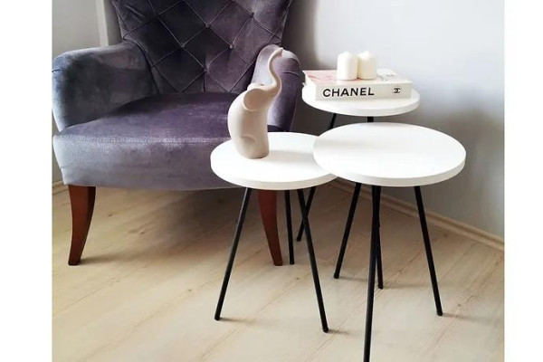 Living room Coffee table Side table Set 3x Modern White MDF metal legs
