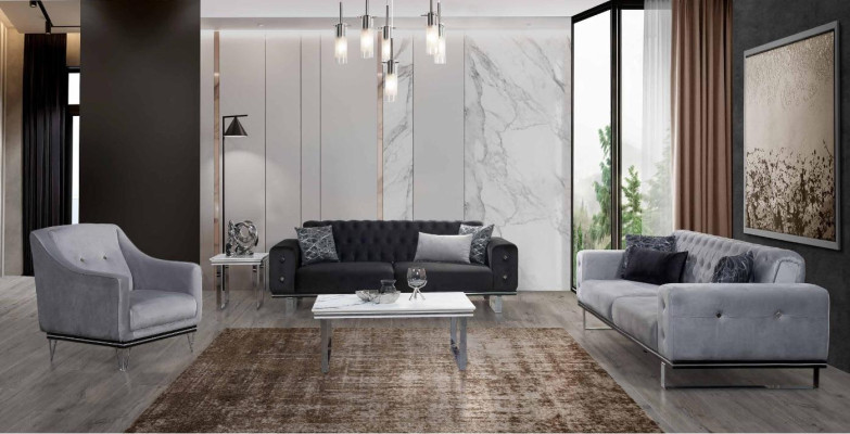 Black & Gray Chesterfield Sofa set Modern Couches Side table