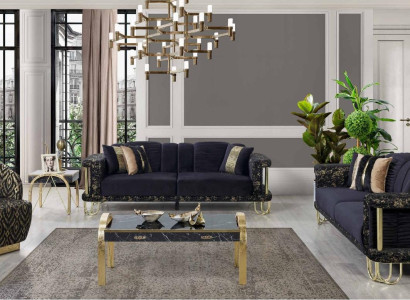 Black Couch Set 2x Three Seater Upholstery Armchair Modern Seat Furniture
