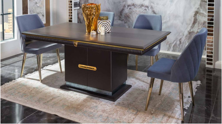 Luxurious stainless steel Dining room set Modern Dining table 4x upholstered chairs