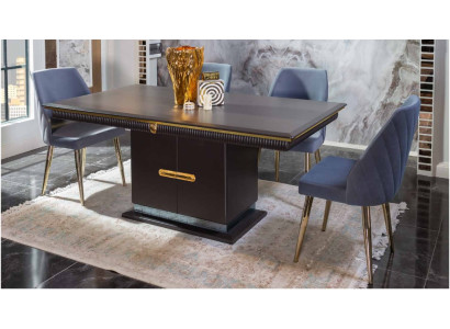Luxurious stainless steel Dining room set Modern Dining table 4x upholstered chairs