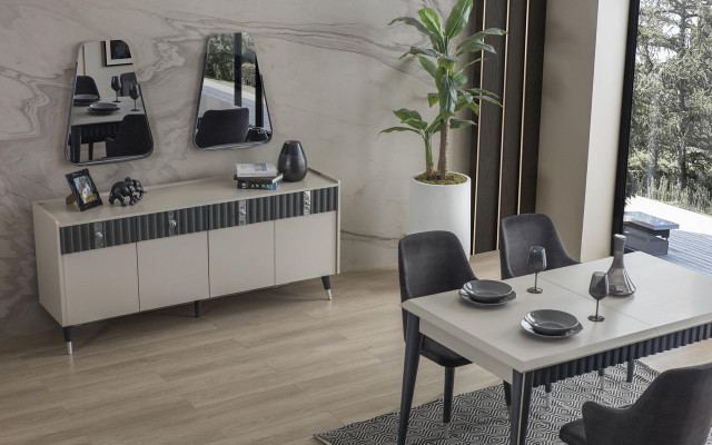 Modern Dining set Rectangular Dining table 6x Chairs Sideboard 2x Mirror