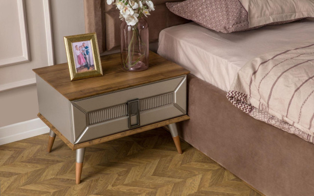 Beige Bedroom Luxury Furniture Designer Double bed 2x Bedside tables 5pcs