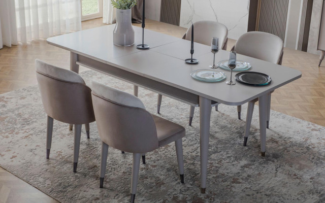 Luxurious Extendable Table Designer Modern Dining room Textile Chairs