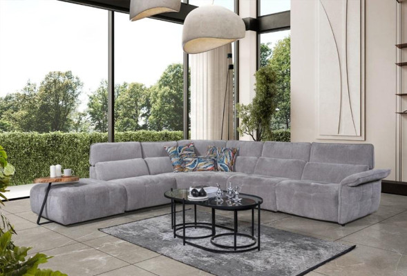 Stylish Gray Corner sofa L-shape Living room Designer Couch Luxury Sofas