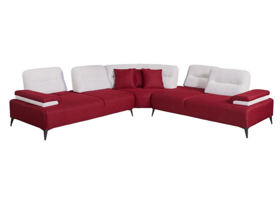Red Stylish Corner sofa L-shape Couch Designer Living room Wood Suite