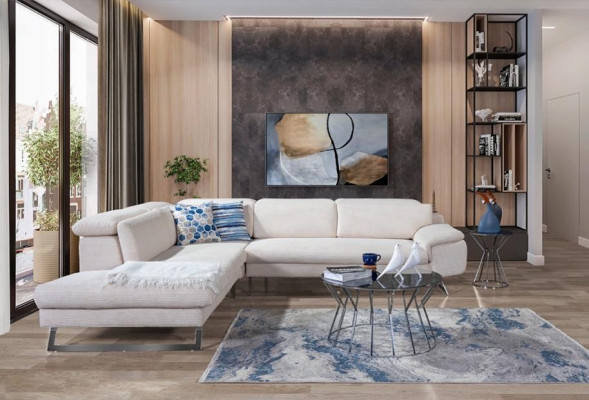 White corner upholstered sofa L-shape Sofas Living room Modern living landscapes