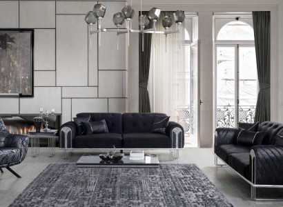 Black-Gray Living room seating set 3-Seater Armchair Sofa set 3-piece