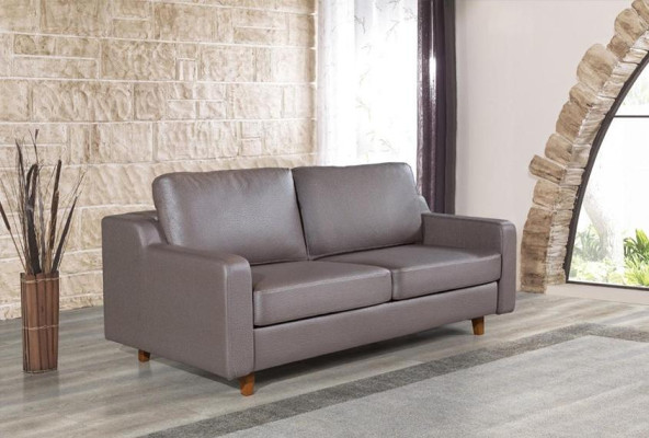 Gray Leather Sofa Designer 3-Seater Living room Couches Upholstery Furniture
