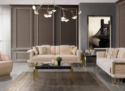 Living room Beige Sofa set Three Seater Couch Designer Armchair Group