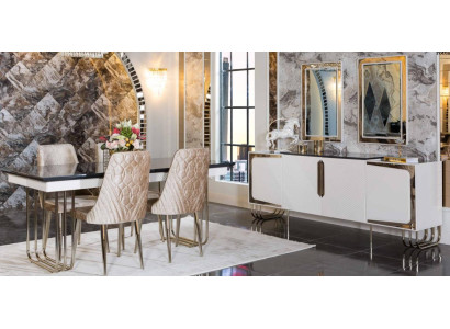Stylish Dining room Furniture stainless steel Suite Dining table Chest of drawers Mirror