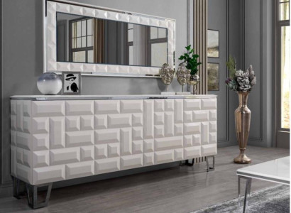 White Luxury Chest of drawers Designer Rectangular Mirror Modern Sideboard