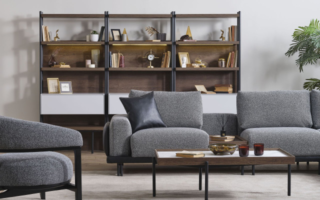 Luxury Gray Living room Suite Corner sofa L-shape Couch Upholstery Armchair 3pcs