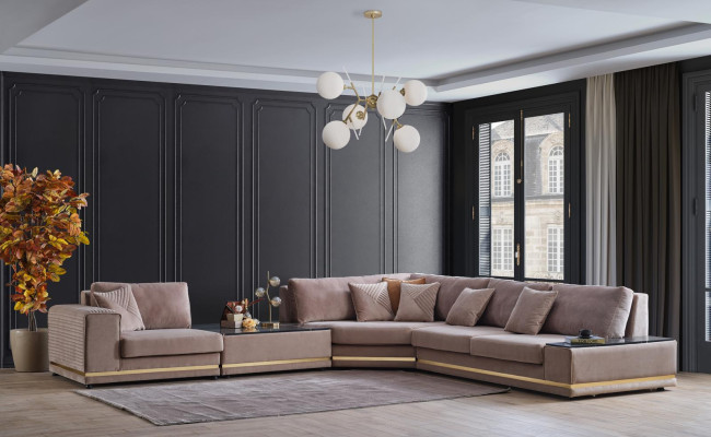 Beige L-shape Living landscape Designer upholstered sofa Stylish couches new