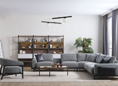 Gray Upholstery Corner sofa Designer Textile Armchair Living room Luxury Suite