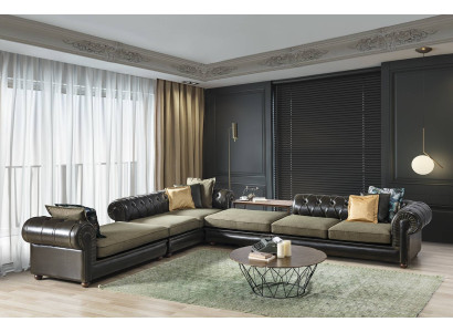 Green-black Living room Chesterfield L-shape Sofa Upholstery Couches new
