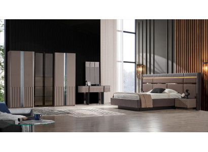 Brown Bedroom Set Bed Bedside tables Wardrobe Dressing table