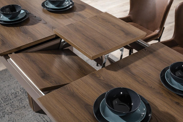 Brown Dining room Suite Luxury Adjustable Dining table 4x Textile Chairs