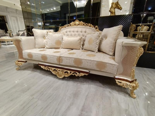 Sofa set 311 + Coffee table Wood Living room Luxury Sofa Chesterfield Fabric new