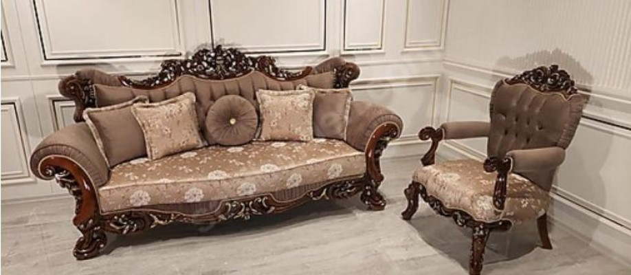 Classic Living room Sofa set Upholstery set velvet 5 pieces. Couch sofa