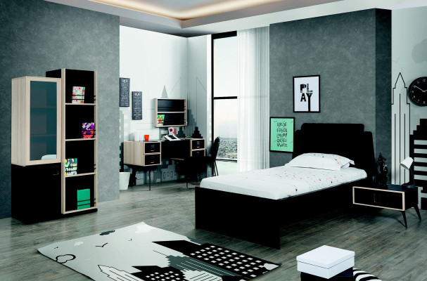 Modern Desk with Youth Room Wall shelf Designer Furniture Black new