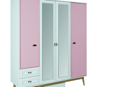 Wardrobe Childrens room Cabinets Multipurpose Wood 4 door Pink Wardrobe