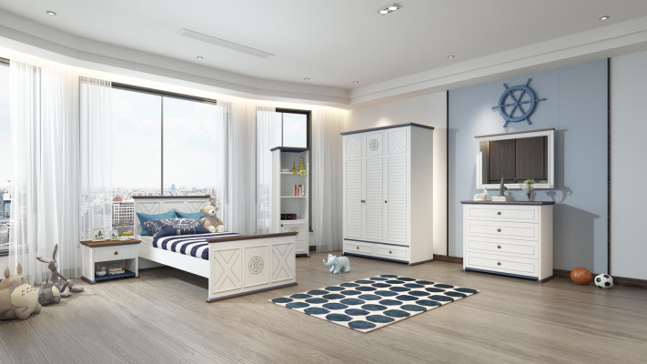 Youth Room Complete Single Bed Wardrobe Chest of drawers with Mirror Design 6pcs