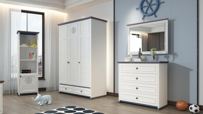 Youth Room Complete Single Bed Wardrobe Chest of drawers with Mirror Design 6pcs