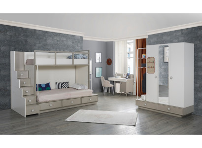 Childrens room Bedroom Set Wood Furniture Bunk bed Loft bed Table 3pcs
