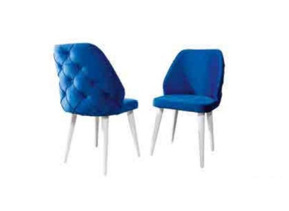 Wooden Upholstered Chair Blue Back Chesterfield on White Legs Dining room