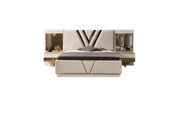 Bedroom 4 pcs. Set Upholstery Bed 2x Bedside tables Wardrobe Luxury